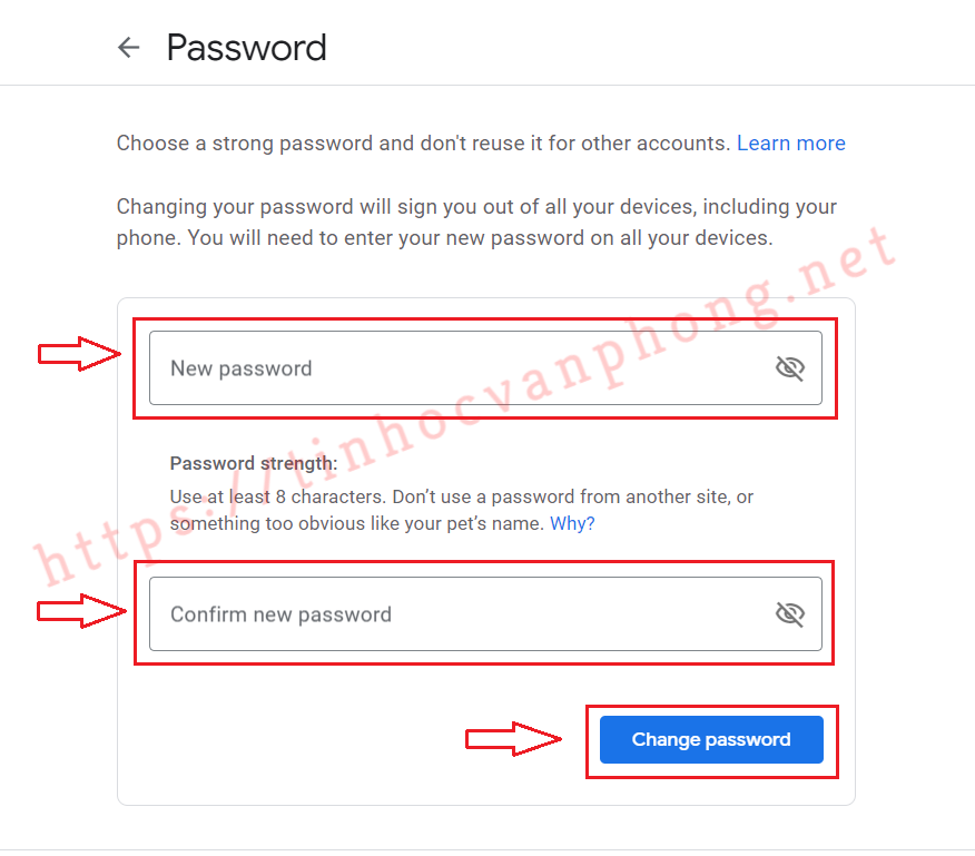 Cách đổi mật khẩu gmail - Input new password
