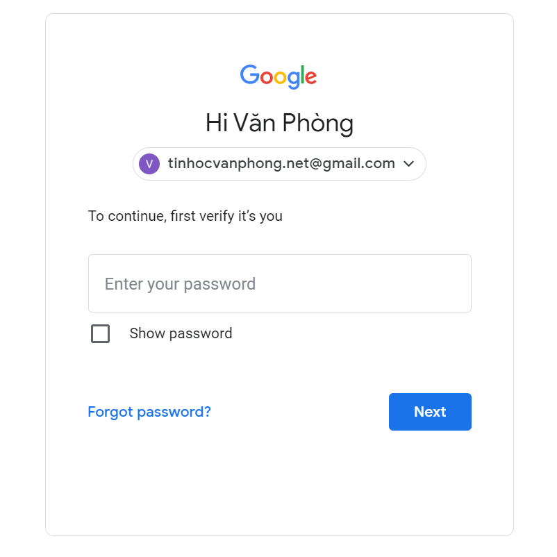 Cách đổi mật khẩu gmail - Input password