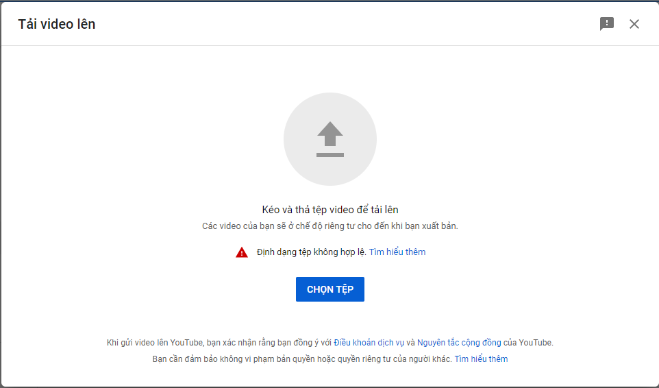 Youtube không hỗ trợ upload file mp3