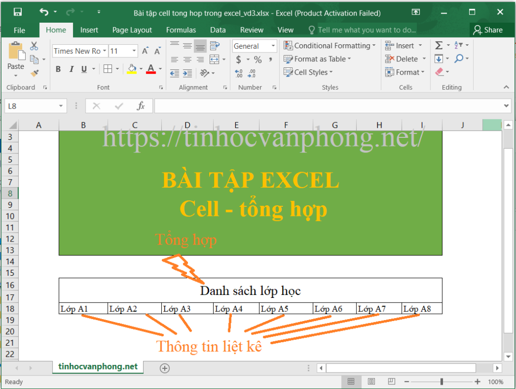 Cell tổng hợp trong excel