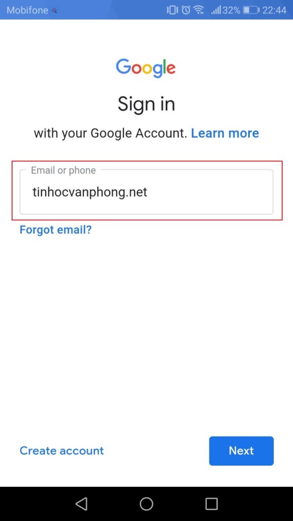 Đăng nhập Gmail - Mobile - Enter Username