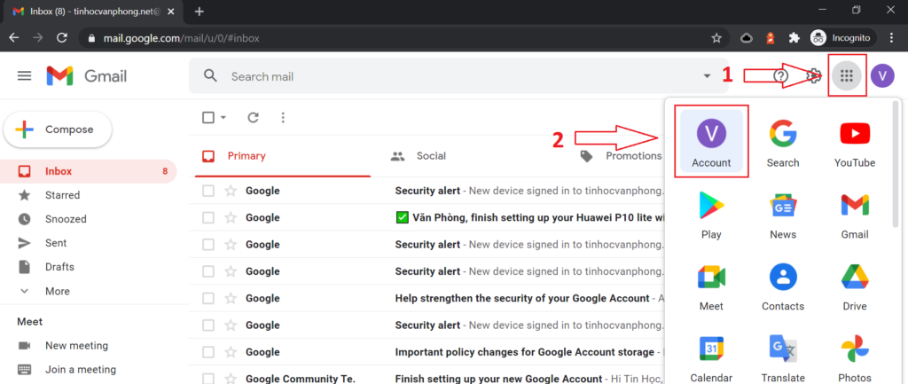 Đổi số điện thoại Gmail - Google apps