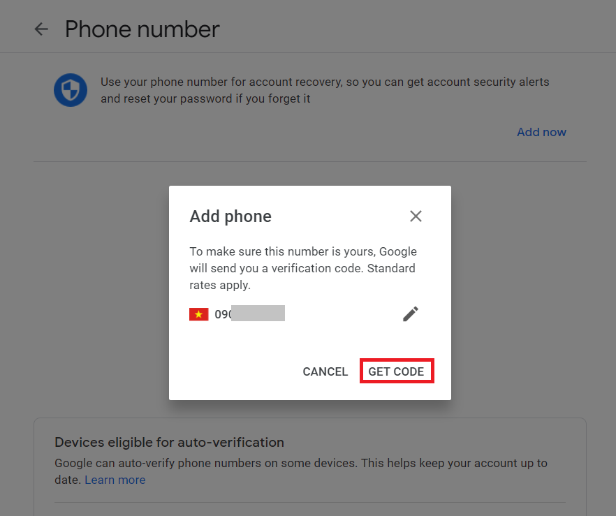 Đổi số điện thoại Gmail - Xác thực số điện thoại