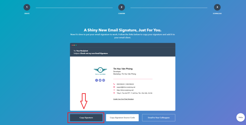 Tạo chữ ký Gmail - hubspot-copy signature