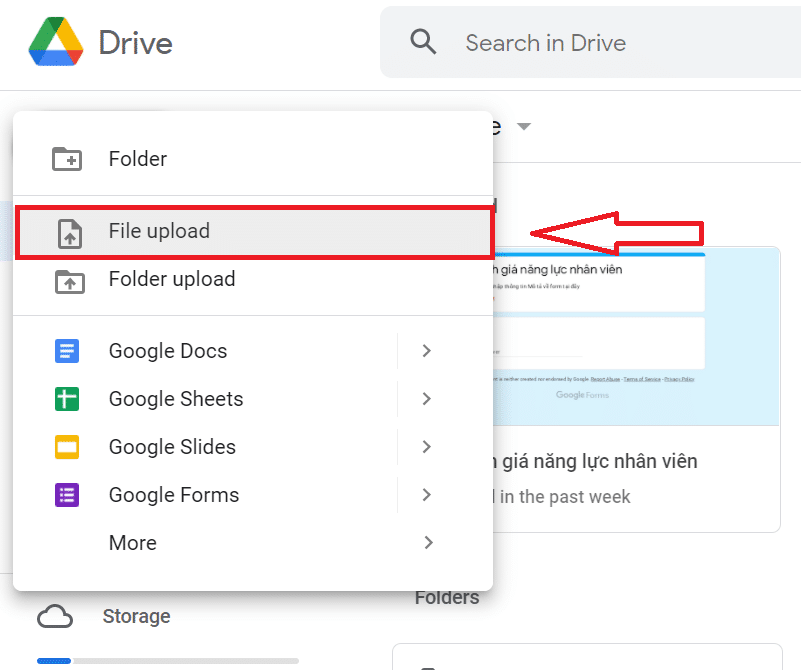 hướng dẫn cách upload file lên Google Drive - chọn File upload