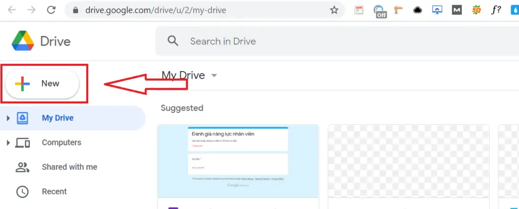 hướng dẫn cách upload file lên Google Drive - chọn New