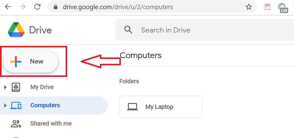 tạo form google drive - chọn new