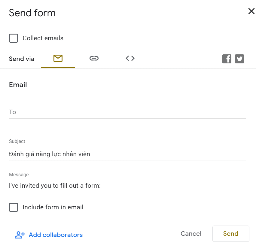 tạo form google drive - send form