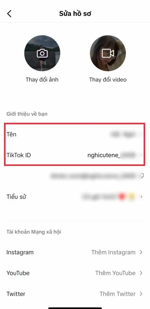 Thay đổi Tên hoặc ID TikTok ở mục Sửa Hồ sơ