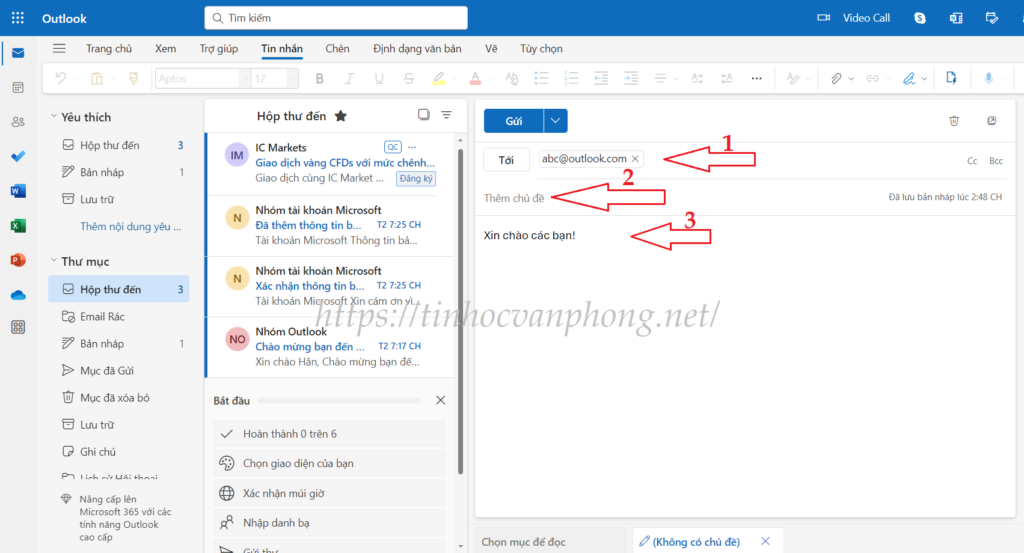 Nhập các nội dung cần thiết cho thư mới