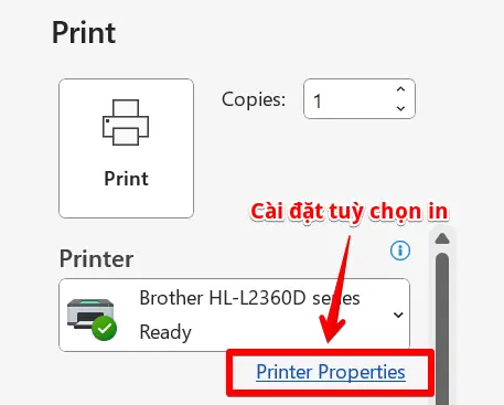 in word trên máy tính - printer properties